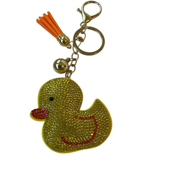 Yellow Rhinestone Duck Keychain or Purse Charm with Orange Tassel - Picture 1 of 1